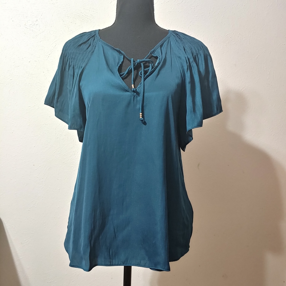 Philosophy Teal Boho Blouse with Tie Detail